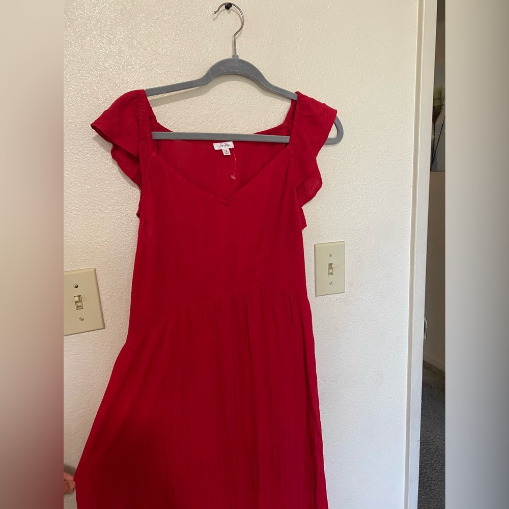 Red Flutter Sleeve Dress NWOT
